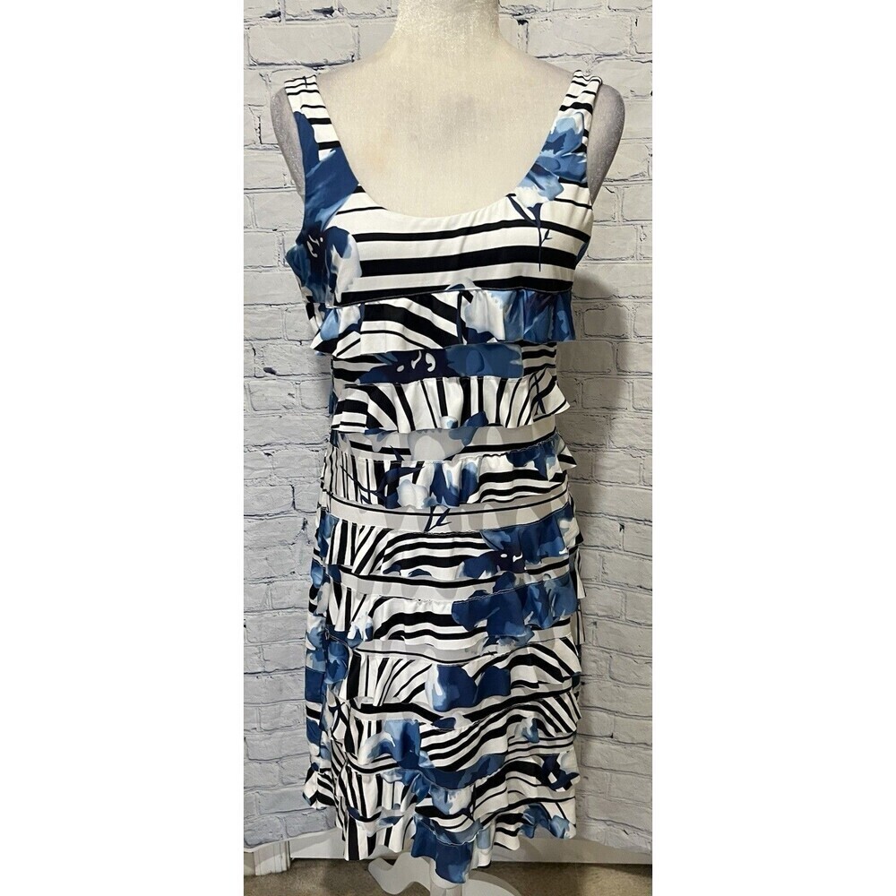 Roam Collection blue and black ribbon party and cocktail midi dress, size Medium